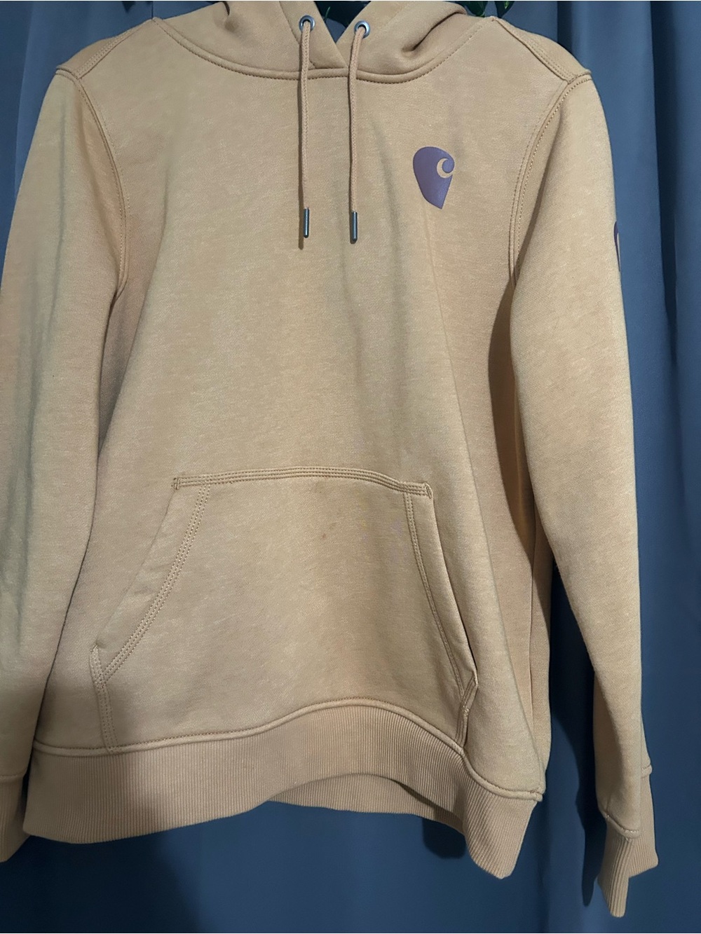Carhartt Tan Relaxed-Fit Hoodie with White Logo Print